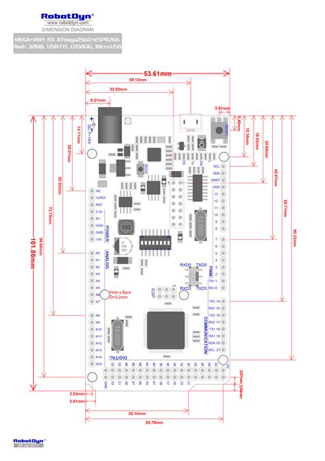 arduino mega 2560 dimensions